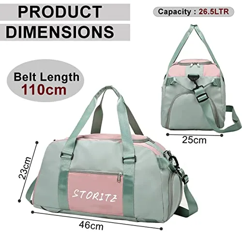 Storite Nylon 46 Cm Multi Purpose Travel Duffle Bag for Women with Dry and Wet Separate Pocket, Lightweight Waterproof Backpack Carry Luggage Bag with Shoe Compartment (GreenPink, 46x23x25 cm)