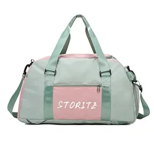 Storite Nylon 46 Cm Multi Purpose Travel Duffle Bag for Women with Dry and Wet Separate Pocket, Lightweight Waterproof Backpack Carry Luggage Bag with Shoe Compartment (GreenPink, 46x23x25 cm)