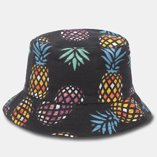 Unisex Funky Pineapple Print Bucket Hat Reversible Packable Cap