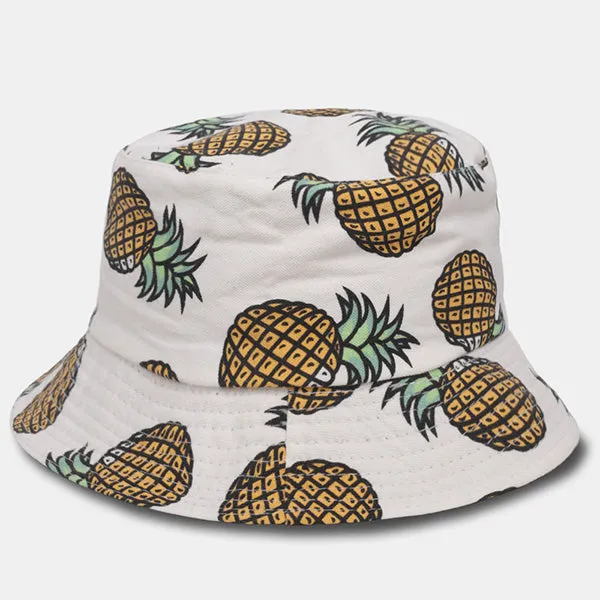 Unisex Funky Pineapple Print Bucket Hat Reversible Packable Cap