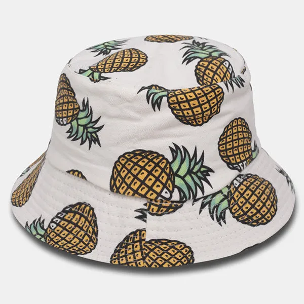 Unisex Funky Pineapple Print Bucket Hat Reversible Packable Cap