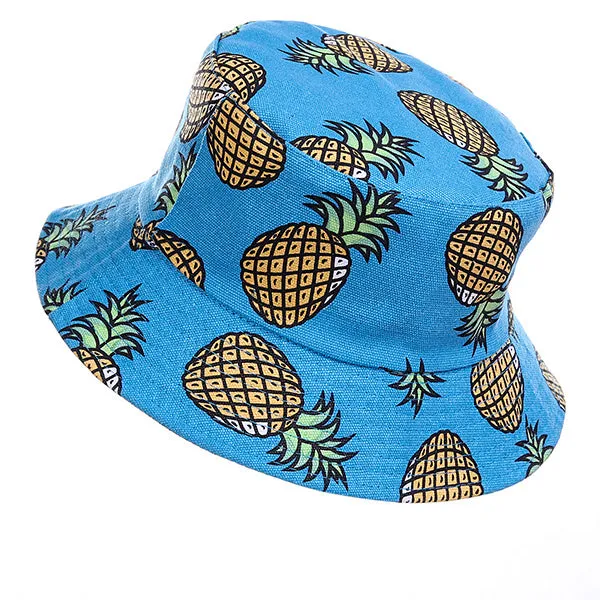 Unisex Funky Pineapple Print Bucket Hat Reversible Packable Cap