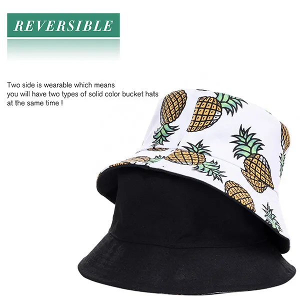 Unisex Funky Pineapple Print Bucket Hat Reversible Packable Cap