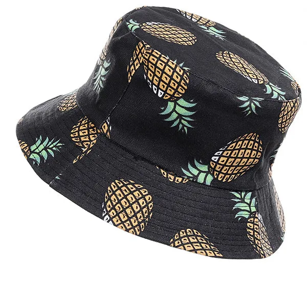 Unisex Funky Pineapple Print Bucket Hat Reversible Packable Cap