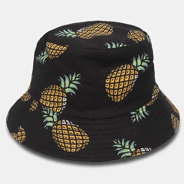 Unisex Funky Pineapple Print Bucket Hat Reversible Packable Cap