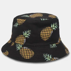 Unisex Funky Pineapple Print Bucket Hat Reversible Packable Cap