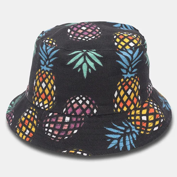 Unisex Funky Pineapple Print Bucket Hat Reversible Packable Cap