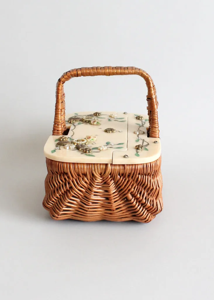 Vintage 1940s Wicker and Celluloid Basket Purse