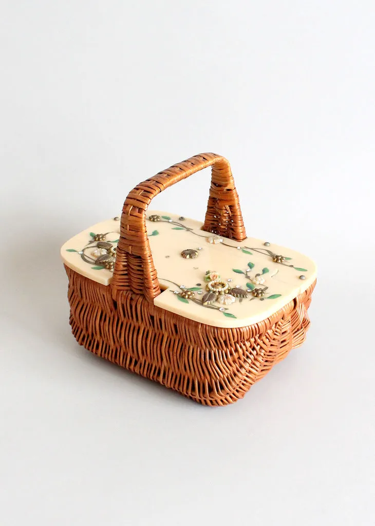 Vintage 1940s Wicker and Celluloid Basket Purse