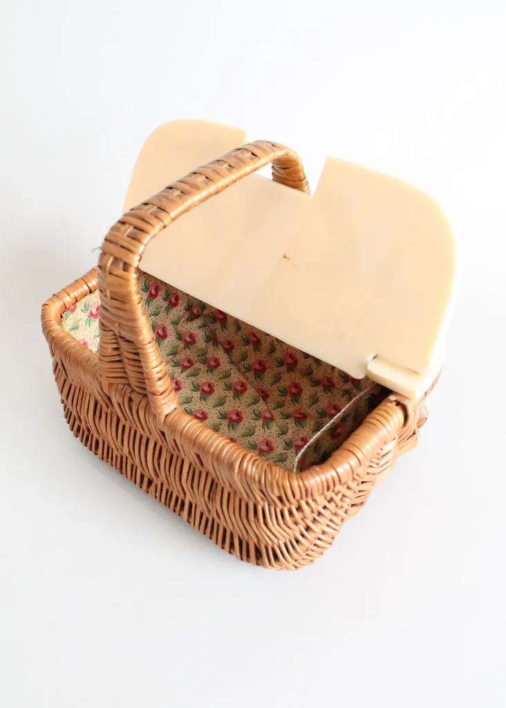 Vintage 1940s Wicker and Celluloid Basket Purse