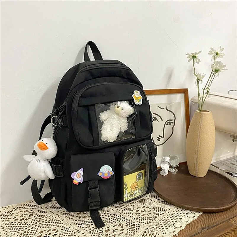 Wenkouban 2023 Buckle Badge Women's Backpack Candy Color Fashion Cute Schoolbag Shoulder Student Bag Teenage Girl College School Backpacks