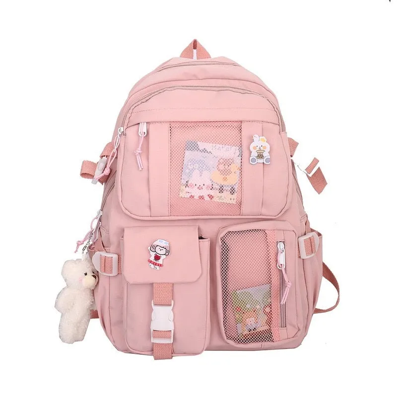 Wenkouban 2023 Buckle Badge Women's Backpack Candy Color Fashion Cute Schoolbag Shoulder Student Bag Teenage Girl College School Backpacks