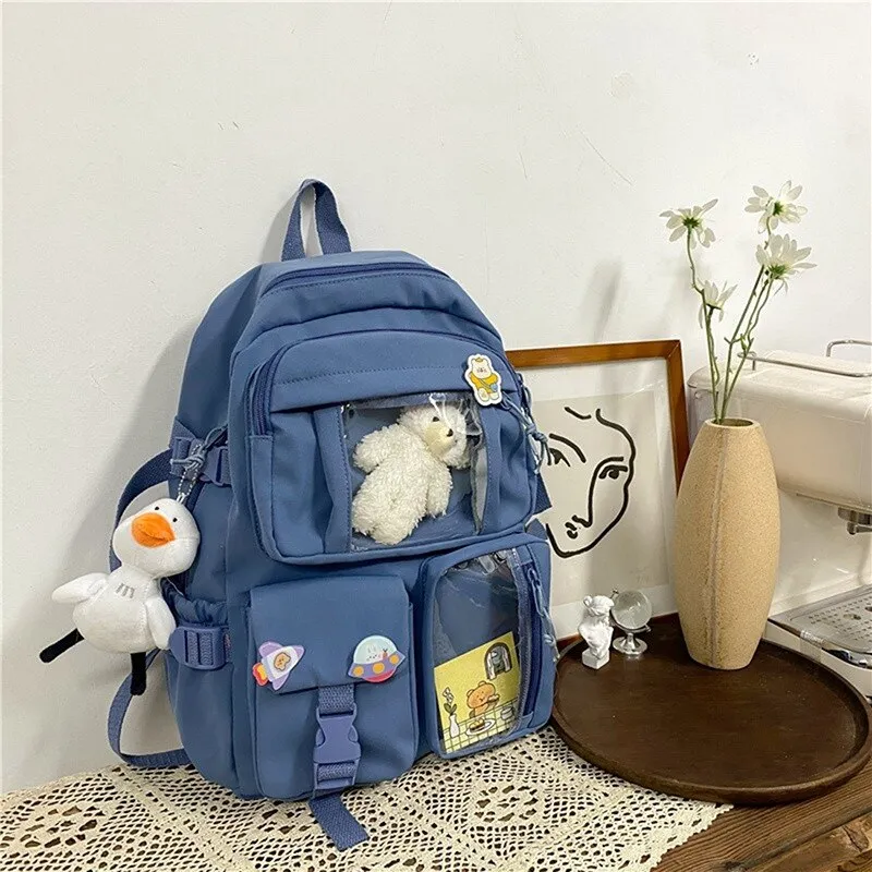 Wenkouban 2023 Buckle Badge Women's Backpack Candy Color Fashion Cute Schoolbag Shoulder Student Bag Teenage Girl College School Backpacks