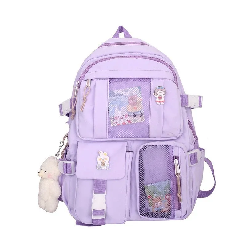 Wenkouban 2023 Buckle Badge Women's Backpack Candy Color Fashion Cute Schoolbag Shoulder Student Bag Teenage Girl College School Backpacks