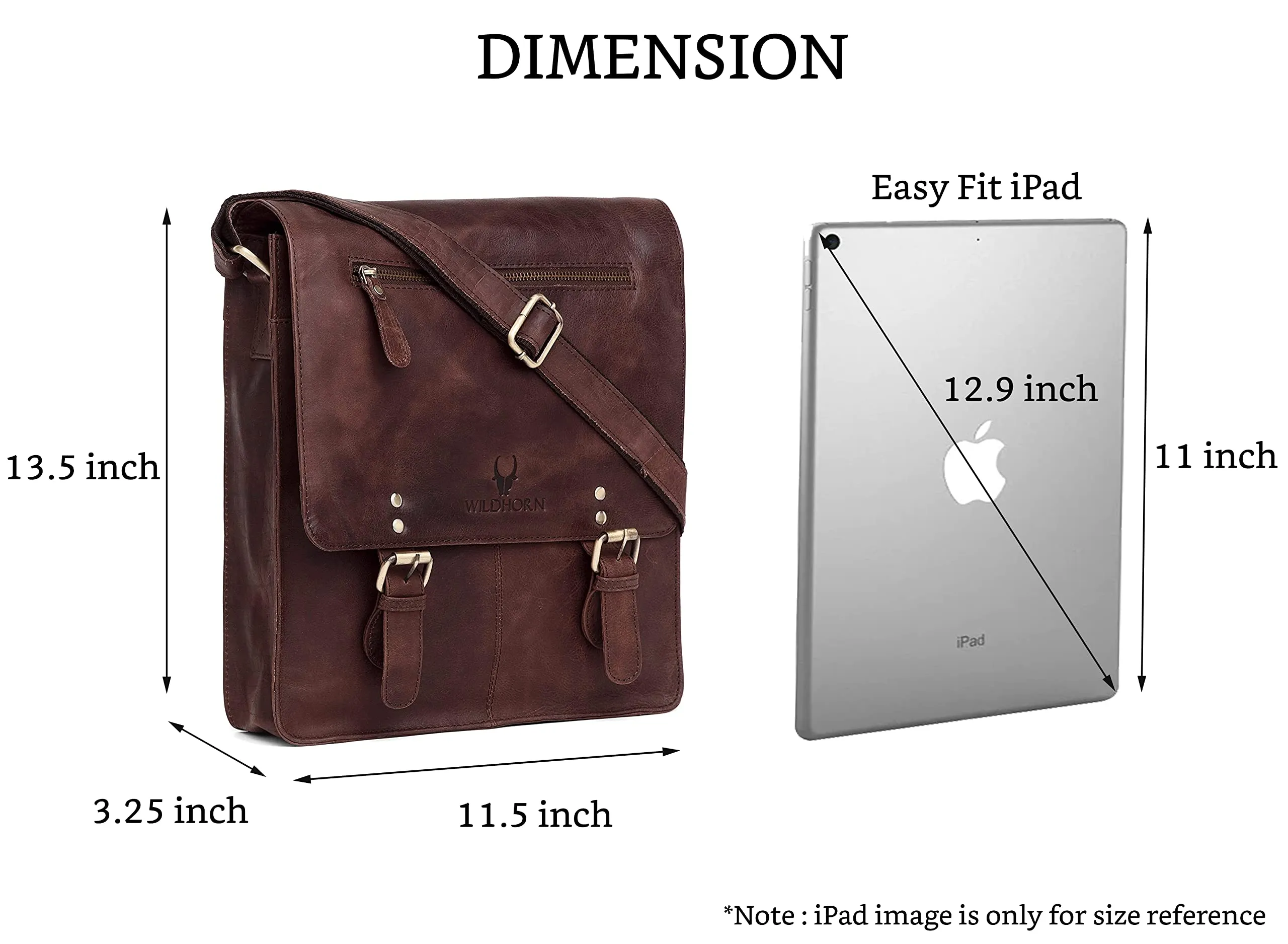 WildHorn® Leather 11.5 inch Messenger Bag for Men I Multipurpose Bag I Office Bag I Travel Bag with Adjustable Strap DIMENTION : L-11.5 inch W-3 inch H-13.5 inch (BROWN CRAC)