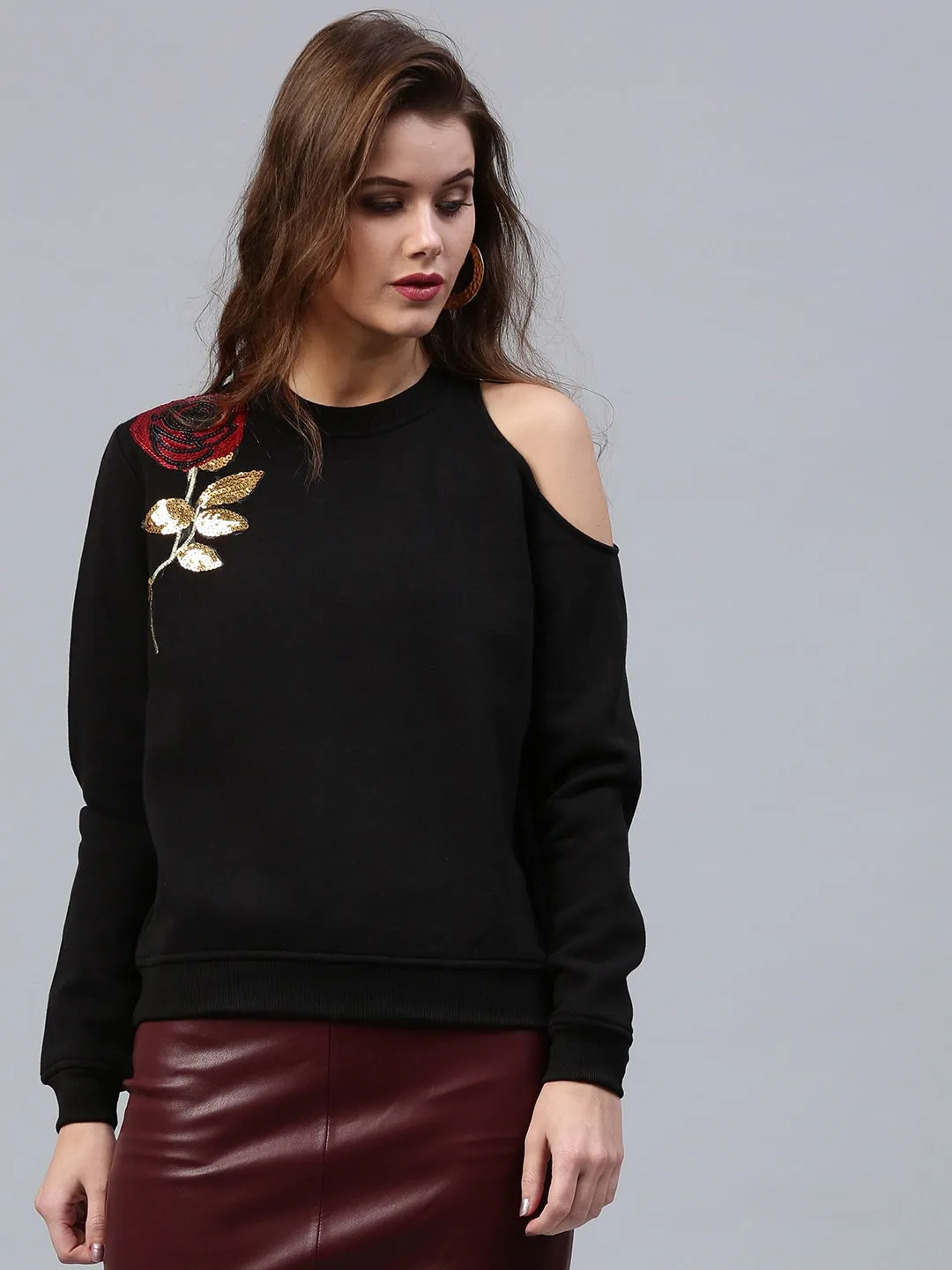 Women One Cold Shoulder Black Sweatshirt