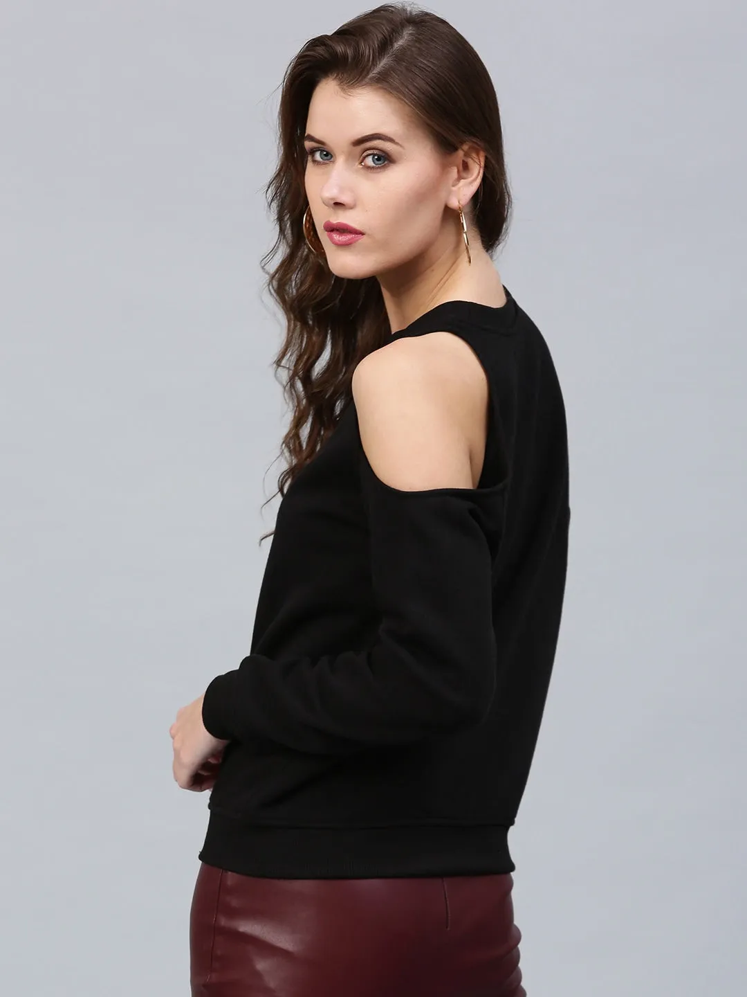 Women One Cold Shoulder Black Sweatshirt